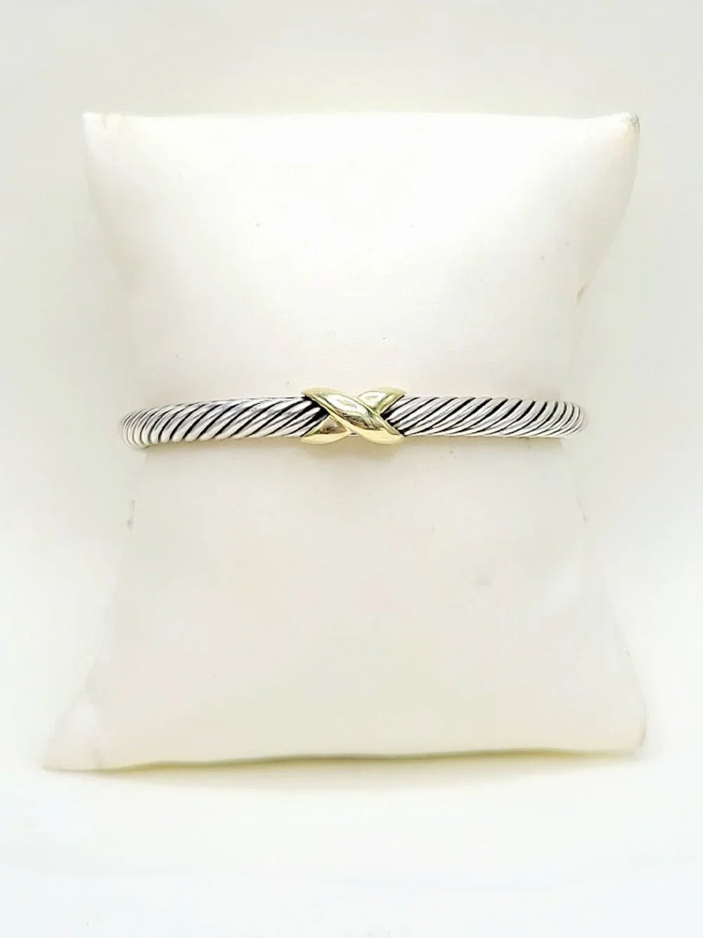 David Yurman X Classic Cable Station Bracelet w/ 14K Yellow Gold - 5mm - Sz Med